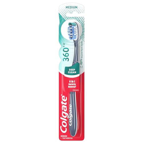 360 Toothbrush with Tongue and Cheek Cleaner, Medium Toothbrush, 1 Pack
