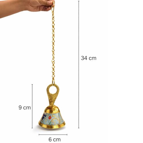 Image of DSH Pure Brass Pooja Room Hanging Bell with Chain Set of 2, for Temple Mandir Home Decorative Bell (Sky Blue)