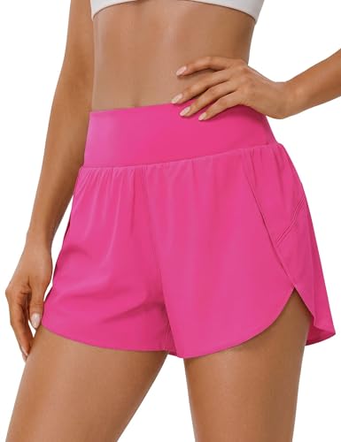 BMJL Womens Athletic Shorts High Waisted Running Shorts 2 Comfy Liner for Workout Gym Track(Hot Pink M)