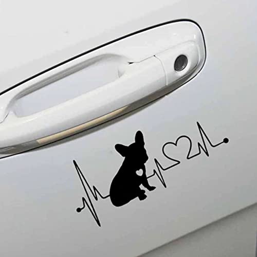 Image of Vinyl French Bulldog Heartbeat Glossy Car Glass Door Sticker 7 x 3 Inches Black