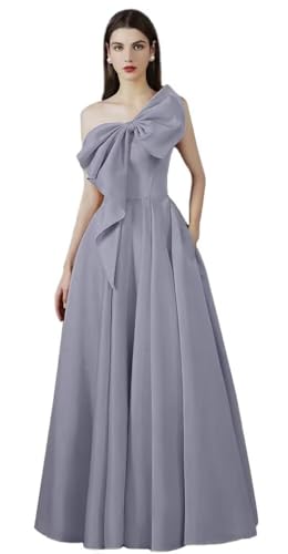 ZSWWYibo One Shoulder Prom Dresses Bow A-line Long Sweetheart Satin Evening Party Dresses Formal