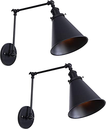 LZoahi Black Industrial Wall Sconces Wall Mounted Light Swing Arm Angle Adjustable Wall Sconce Farmhouse Style Wall Lamp Harwire Set of Two