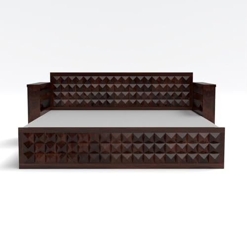 Image of Kunjal Furniture Solid Sheesham Wood Sofa Cum Bed with Storage for Living Room | Natural Finish | 3-Seater Convertible Sofa Bed | Handmade Wooden Furniture (Walnut, Diamond)