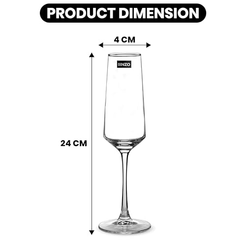 BINZO Crystal Champagne Flute Glasses, Set of 6, 250 ml, Slim Wine Glass, Premium Champagne Glass, Gift for Birthday, Wedding, Anniversary