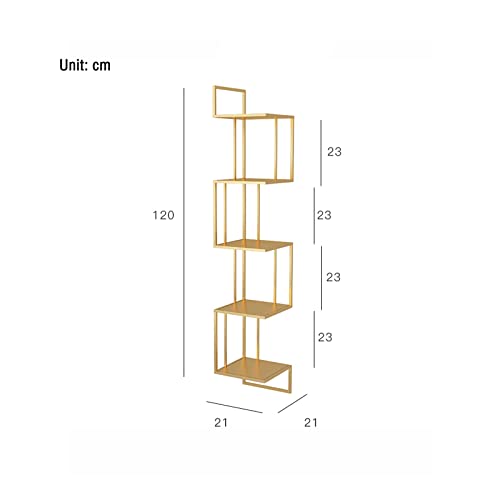 Estantería de pared metálica dorada de 5 capas y diseño triangular para esquinas 3