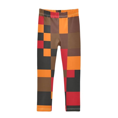 Red Black and Orange Plaid Girls Leggings Stretchy Dance Pants for Kids