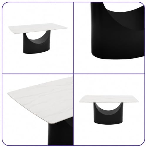 Image of Wakefit Taco Dining Table - Alaska White - 6 Seater I Marble Finish I Vitrified Tile Top I Alaska White