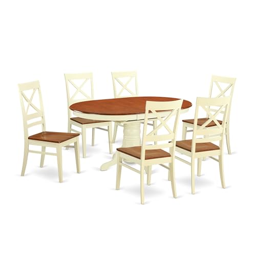 East-West-Furniture-AVQU7-WHI-W-7-Piece-Kitchen-Table-Chairs-Set-Consist-of-an-Oval-Dining-Room-Table-with-Butterfly-Leaf-and-6-Dining-Chairs-42x60-Inch-Buttermilk-Cherry East West Furniture AVQU7 WHI W 7 Piece Kitchen Table Chairs Set Consist of an Oval Dining Room Table with Butterfly Leaf and 6 Dining Chairs 42×60 Inch Buttermilk Cherry