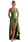 QIAGE Olive Green Prom Dresses for Women 2025 Satin Hi-Low Ruffle Mermaid Formal Dress for Party Elegant Cocktail Dress and Evening Dress 2