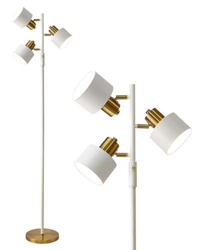 OYEARS Floor Lamp for Living Room Bright Lighting Tall Modern Industrial Vintage Standing Corner Lamps LED Metal Light Office Bedroom Study Gold Black Cream Matte Accent (3-Light, Cream)