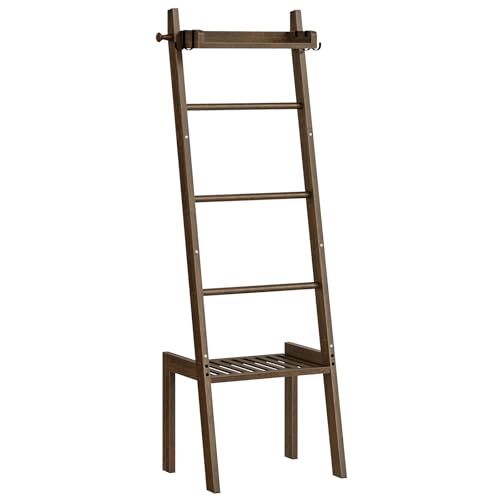 HOOBRO Blanket Ladder 5 Tier Bamboo Ladder Shelf Blanket Ladders for Living Room and Bedroom Farmhouse Blanket Holder Rack for Storage and Home Decor Decorative Towel Rack Mocha MA91CJ01G1
