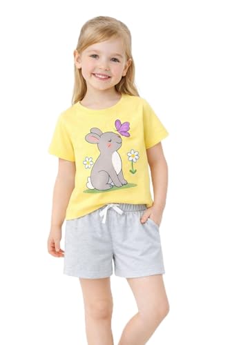 Image of HILEELANG Girls Cotton Short Set Summer 2 Piece Outfit T Shirt Shorts | 100% Cotton, Soft Breathable Fabric, 2 Piece Outfit Set, Elastic Waist, Summer Comfort for Toddler Little Girls