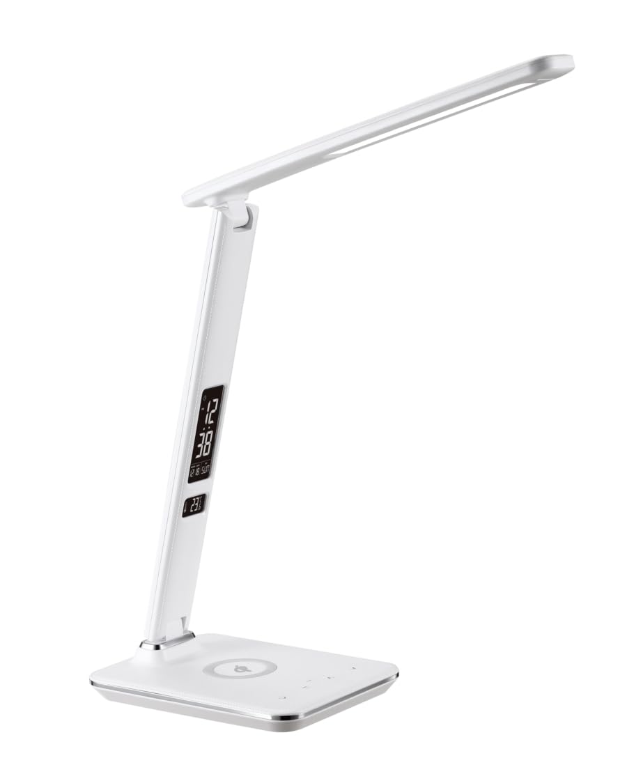 IMMAX KINGFISHER Qi biała lampa stołowa LED z bezprzewodowym ładowaniem Qi i USB