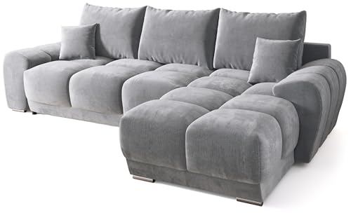 BROMARKT Ecksofa mit Schlaffunktion und Bettkasten Sofa L Form Couch 294x184 cm Fünfsitzer Wohnzimmer Eckcouch Bettsofa Schlafsofa Wohnlandschaft NUBES Grau