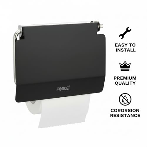 Image of Force Stainless Steel Toilet Paper Roll Holder | Wall-Mounted Bathroom Tissue Holder | Rust-Proof & Corrosion-Resistant | Space-Saving Durable Bathroom & Basin Accessory Black Pack 3