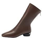  Bviennic Donna Square To Classico Slouch A Collo Alto Boots Zip Ufficio Formal Tacco A Blocco Inverno Stivaletti Largo Fit Marrone Numero 34 Eu