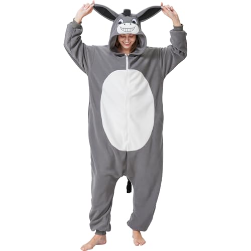CUTTUECD Adult Donkey Onesie - Halloween Costume Cozy Animal Pajamas One-Piece Cosplay Suit for Women and Men
