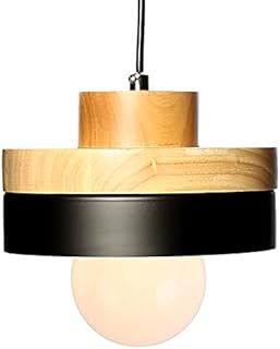E27 Metallo Lampada Industriale Moderno Sospensione Creativo Plafoniera Lampadario Moderno Metallo e Legno Illuminazione a Sospensione Lampadario (Nero)