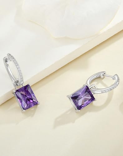 Cushion Princess Emerald Cut Hoop Earrings Women - 10x8mm Solid Sterling Silver 18K White Gold Plated Dangle Drop Leverback Birthstone Jewelry3