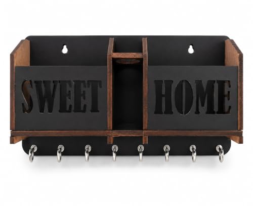 Image of Sweet Home Key Holder for Home Wall Stylish | Wooden Key Stand for Wall | MDF Key Hanger | Two Box to Charge Mobile | Pen and Keys Holder Stand for Office, Hall Living | Matte Finish