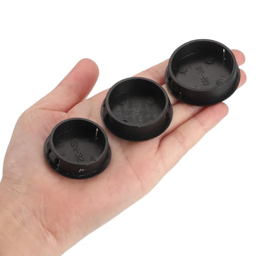 Image of uxcell 1-1 /2 inch Plastic Hole Plugs, 26Pcs Flush Type Panel Round Snap in Fastener Knockout Locking Plugs for Furniture Insert End Caps Panels, Black