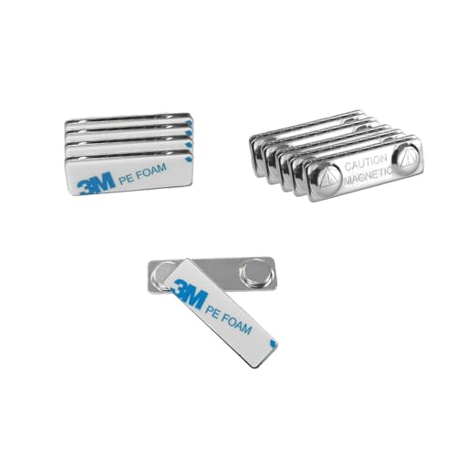 Liftsun Upgraded Strong Name Tags/ID Badge Magnets, 10 Pack Magnetic Name Badge Holders with Steel Back Plate, Fastener with Adhesive on Front Plate, High Strength Neodymium Magnets ID Holder