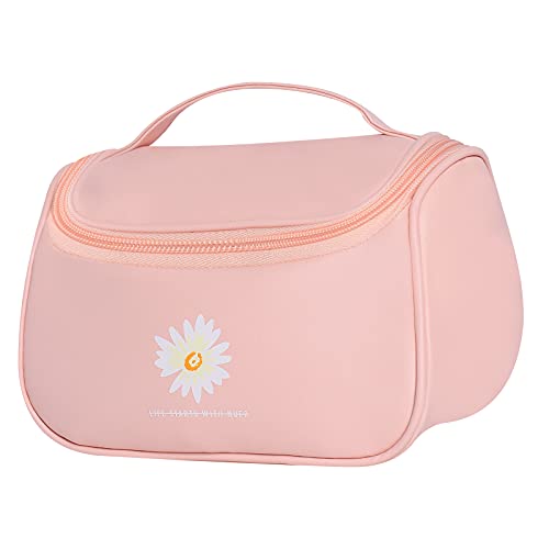 Cosmetic Bag, Large Makeup Bag Organizer Zipper Pouch for Makeup Brushes and Travel Accessories,Waterproof Toiletry Jewelry Digital Bag,Best Gifts for Mom Grandma Women and Girls (Pink Daisy)