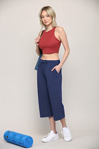 Image of Lock and Love Womens Capri Pants Loose Yoga Pants Wide Leg Drawstring Comfy Lounge Pajama Capris Sweatpants with Pockets