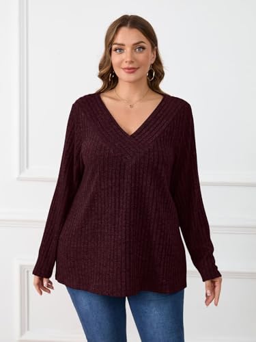 Image of BELAROI Womens Plus Size Sweaters V Neck Fall Tunic Top Pullover Shirts