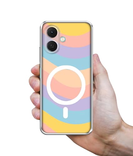 Image of Back Cover for Tecno Spark Go 2 4G Pastel Rainbow Waves Magnetic Ring Design (Not Magnetic Compatible) | UV Printed Soft TPU Shockproof Back Case for Tecno Spark Go 2 4G