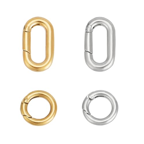 UNICRAFTALE 4Pcs 2 Styles 2 Colors 12~18.5mm Spring Gate Rings 304 Stainless Steel Snap Clasps Round Carabiner Clips Snap Hooks Metal Spring Keyring Buckle for Bag Purse Shoulder Strap Key Chains