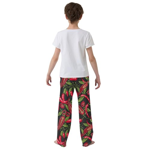 ZZXXB Chilli with Leaves Boys Long Pants Soft Trousers Elastic Waist Kids Lounge Bottoms with Pockets S-XL3