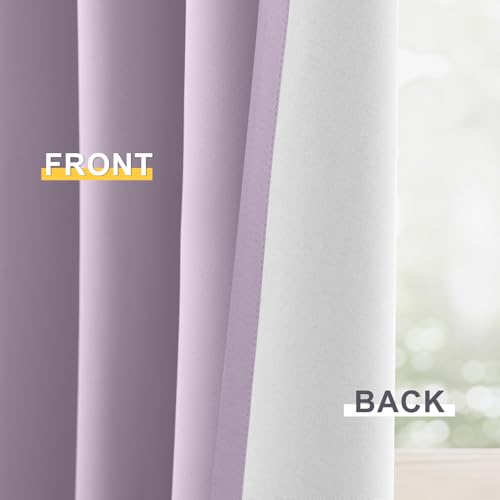 Image of Yakamok Lilac 100% Blackout Curtains 96 Inches Long for Bedroom 50 inch Wide | Blackout Curtain Panels for Bedroom, 2 Thick Layers Grommet Top Thermal Insulated Drapes with White Back for Living Room