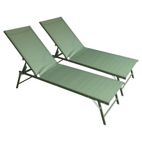 Happy Garden Lot de 2 Bains de Soleil pliants Sicilia en textilène et Structure Vert Sauge. Bain...