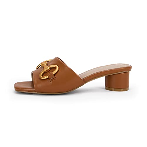 Image of Coutgo Womens Heeled Slides Sandals Square Open Toe Slip on Comfortable Kitten Block Low Heel Metal Chain Dressy Shoes