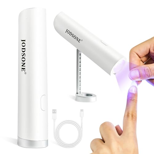 JODSONE Handheld U V Lamp with Stand Portable Compact Nail Lamp USB Rechargeable Nail Dryer for Home DIY Nail Salon, White