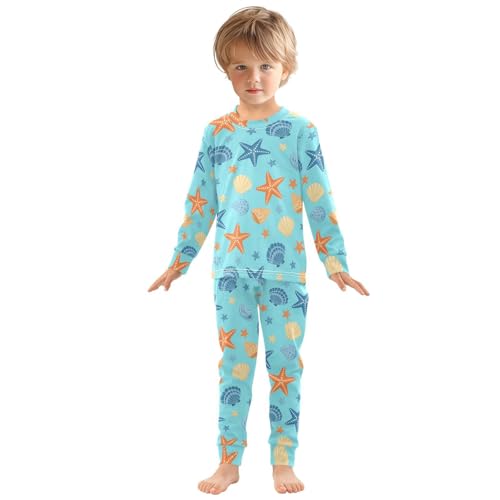 Pajama Sets Long Sleeve Seashell Starfish Pattern Print Soft Comfy Sleepwear 2 Piece PJS 3-8T2