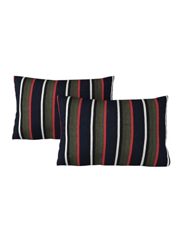 Image of 180 TC Pillow Cover Set of 2 | Pillow Cover Cotton 100% | Pillow Cover Set of 2 King Size | Wrinkle Free & Fade Resistance | Striped Pattern | Standard Size | All Season Use (Stripe Black)
