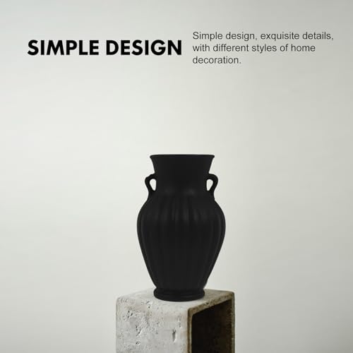 Vase en céramique noir à double oreilles pour salon
