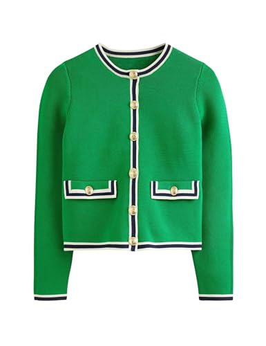 Xiaoxuemeng Womens Cardigan Sweaters Cropped Striped Button Down Knit Jackets Open Front Trendy Lady Fall Outfits