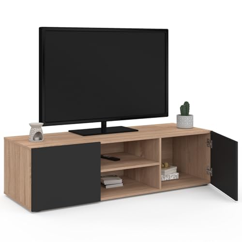IDMarket - Meuble TV 113 cm ELI Bois façon hêtre Portes Noires – Image 5