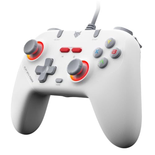 Image of EvoFox Elite S Gaming Controller for PC, 1000Hz Polling Rate, Hall Effect Joysticks, Programmable Macro Buttons, Sniper Mode, Turbo & Auto Turbo Mode, Dual Vibration, RGB Lighting, 1.8m Cable, White