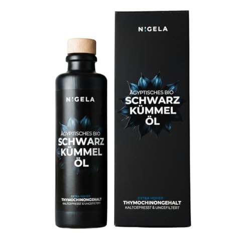 Nigela BIO Schwarzkümmelöl ungefiltert - Ägyptisches Schwarzkümmel Öl mit hohem Thymochinongehalt - In Bayern hergestellt - Zertifiziertes & Laborgeprüftes Black Seed Oil - 200ml Nigela BIO Schwarzkümmelöl ungefiltert - Ägyptisches Schwarzkümmel Öl mit hohem Thymochinongehalt - In Bayern hergestellt - Zertifiziertes & Laborgeprüftes Black Seed Oil - 200ml