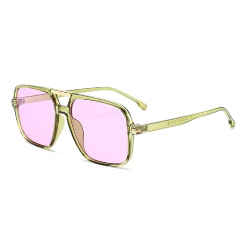 HFVURJ Gafas de sol de moda con doble puente para mujer, remaches, degradado UV400, hombre (verde oliva, rosa)