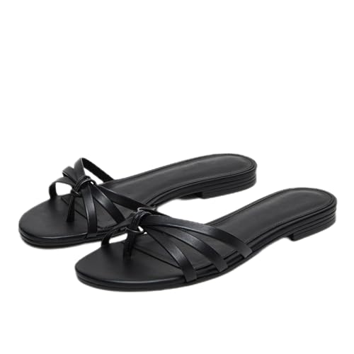 SOVANYOU Women's Slides Flip Flops Thong Sandals Round Open Toe Slip On Flat Sandals Strappy Summer Shoes