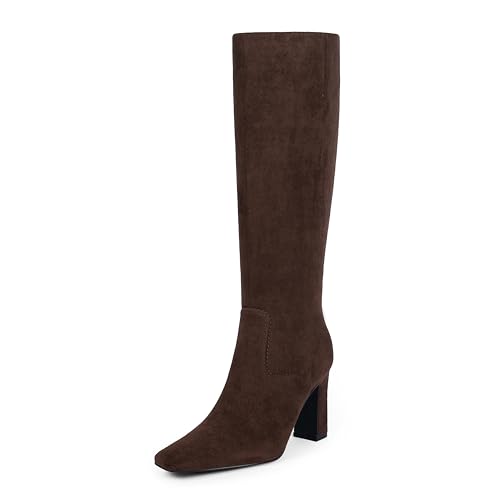 Knee High Boots for Women 3" Chunky Heel Square Toe Fall Winter Side Zipper Dress Tall Boots for Women3