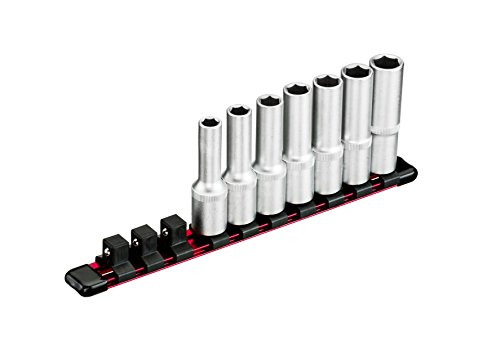 Ares 70342-1/2-Inch Drive Red 9.84-Inch Aluminum Socket Organizer - Store Up To 10 Sockets And Keep Your Tool Box Organized - Sockets Will Not Fall Off This Rail #TOP5