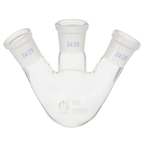 HEMOTON 100ml Three-Neck Laboratory Boiling Flask Borosilicate Glass Three-Port Distilling Flask for Heating and Chemical Reactions Industrial Lab Glassware