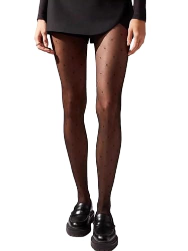 SHENHE Women's Heart Tights Goth Sheer Lace Kawaii Pattern Tights Stockings Rave Pantyhose