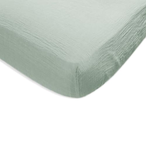 Image of SwaddleDesigns Softest Cotton Muslin Fitted Crib Sheet, Toddler Sheet for Boys & Girls, Fits Standard Crib Mattress (28 x 52 inches), Jadeite